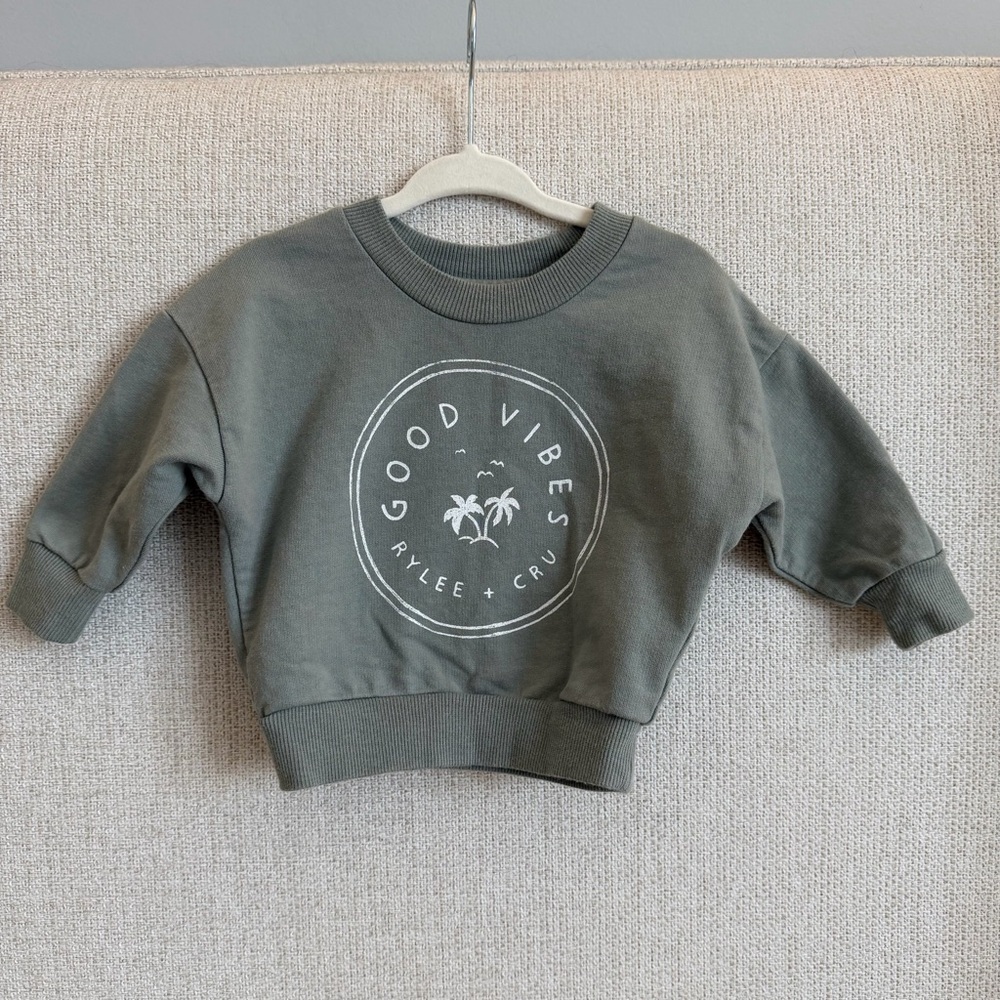 Rylee + Cru Olive Green 'Good Vibes' Sweatshirt